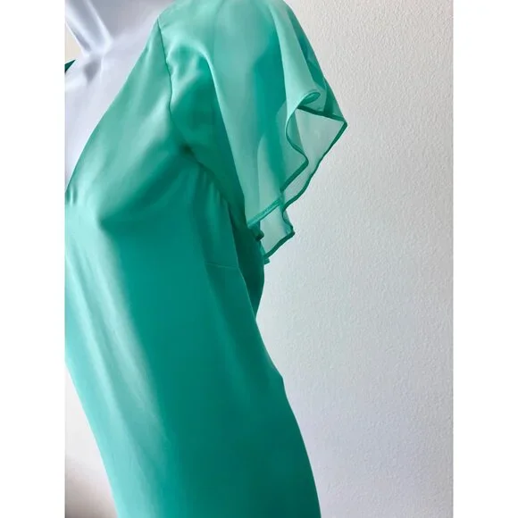 Flutter Sleeve Top Large Mint Green V-Neck Back Tie Coquette Preppy Soft Girl - Picture 11 of 13